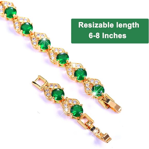 Elegant 18K Gold Plated Cubic Zirconia Chain Bracelet - Resizable, Colorful, Per - Picture 7 of 8